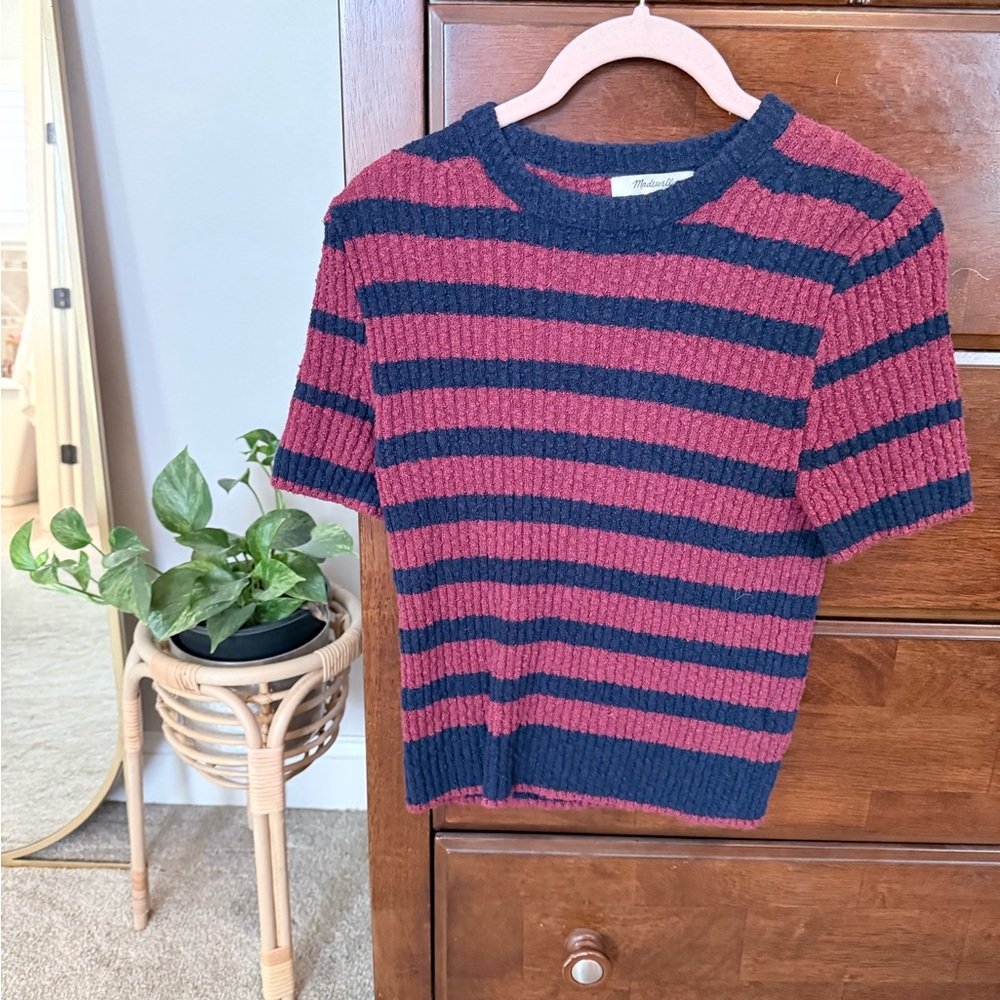 Madewell Navy and Burgundy Striped Knit Top